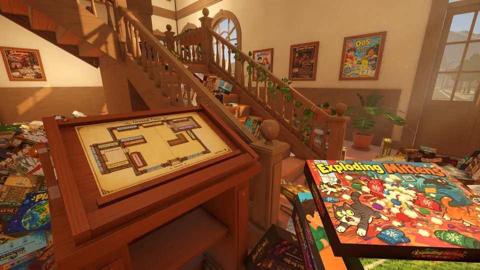 The shop map on a lectern by the stairs
